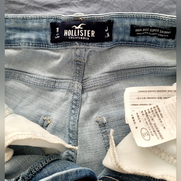 Hollister Destroyed Light Wash Raw Hem High Rise Super Skinny Jeans Sz 28/30 - Picture 4 of 12